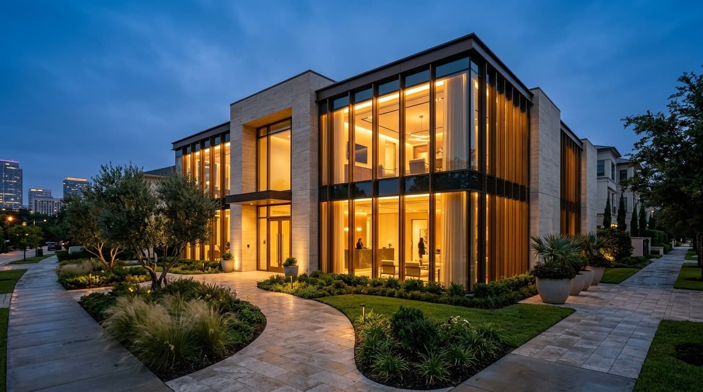 Fachada contemporânea e elegante de clínica médica de alto padrão